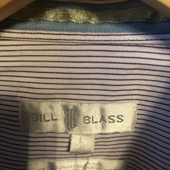 Bill Blass Pinstripe Shirt w/Roll/button Sleeves -‎ Size L - Picture 4 of 10